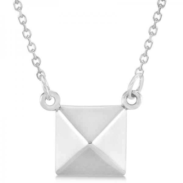 Pyramid Pendant Necklace in Plain Metal 14k White Gold