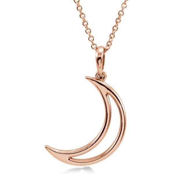 Crescent Moon Pendant Necklace in Solid 14k Rose Gold