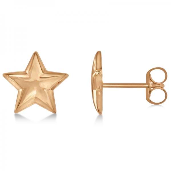 Star Stud Earrings in Plain Metal 14k Rose Gold