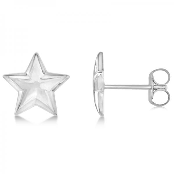 Star Stud Earrings in Plain Metal 14k White Gold