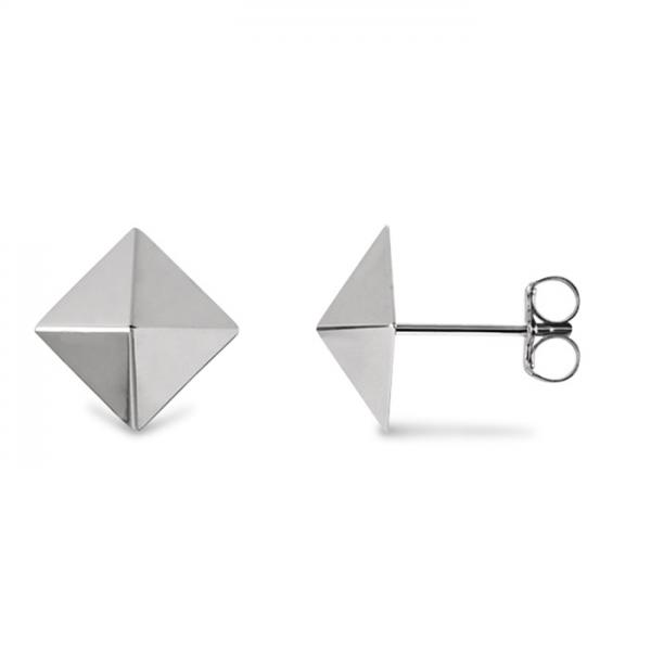 3 Dimensional Pyramid Stud Earrings in Solid 14k White Gold