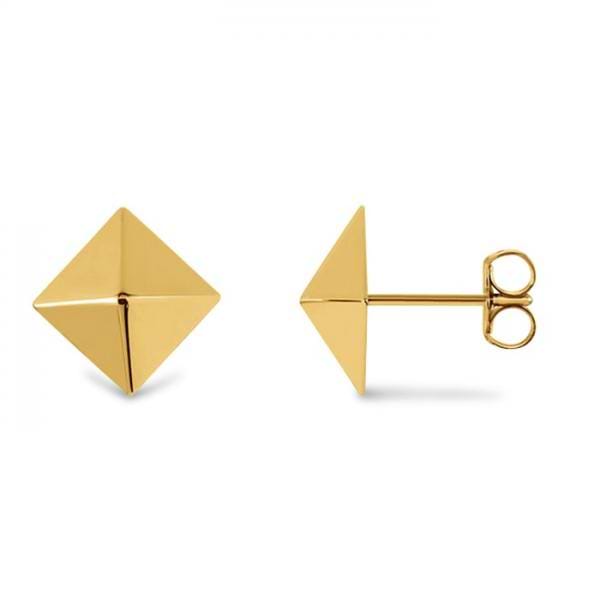 3 Dimensional Pyramid Stud Earrings in Solid 14k Yellow Gold