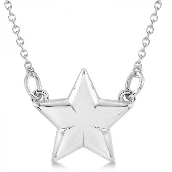 Star Pendant Necklace in Plain Metal 14k White Gold