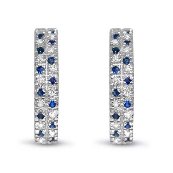 Diamond & Blue Sapphire Hoop Earrings in 14k White Gold (0.75ct)