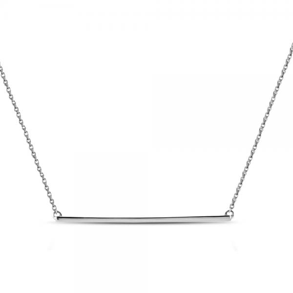 Horizontal Thin Straight Bar Pendant Necklace 14k White Gold - RE832
