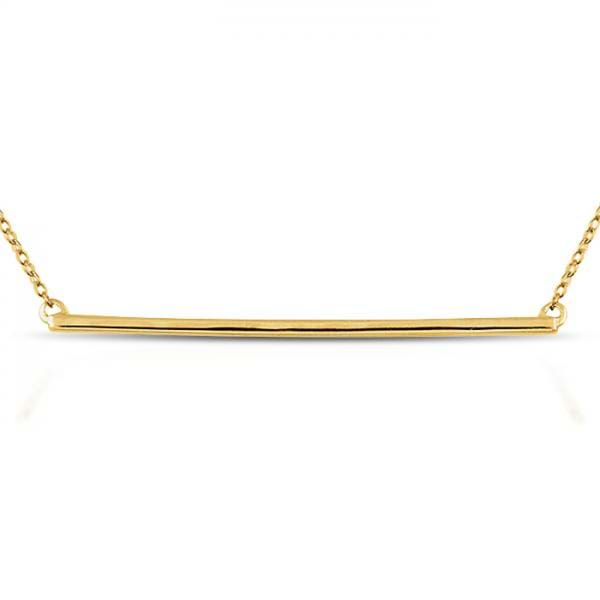 Horizontal Thin Straight Bar Pendant Necklace 14k Yellow Gold - RE833
