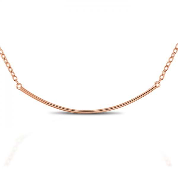 Curved Horizontal Bar Pendant Necklace Solid 14k Rose Gold