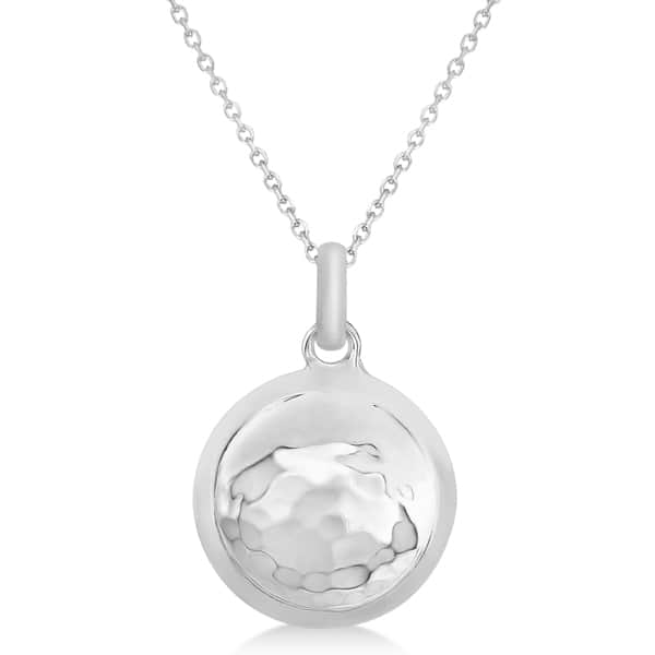 Hammered Disc Circle Pendant Necklace in 14k White Gold
