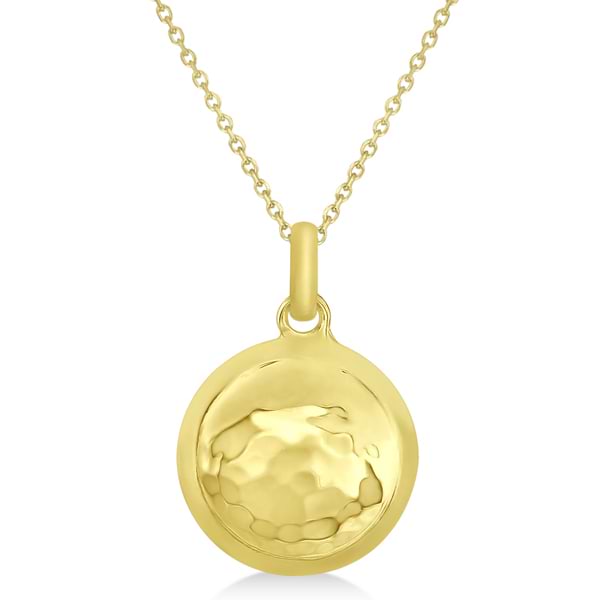 Hammered Disc Circle Pendant Necklace in 14k Yellow Gold