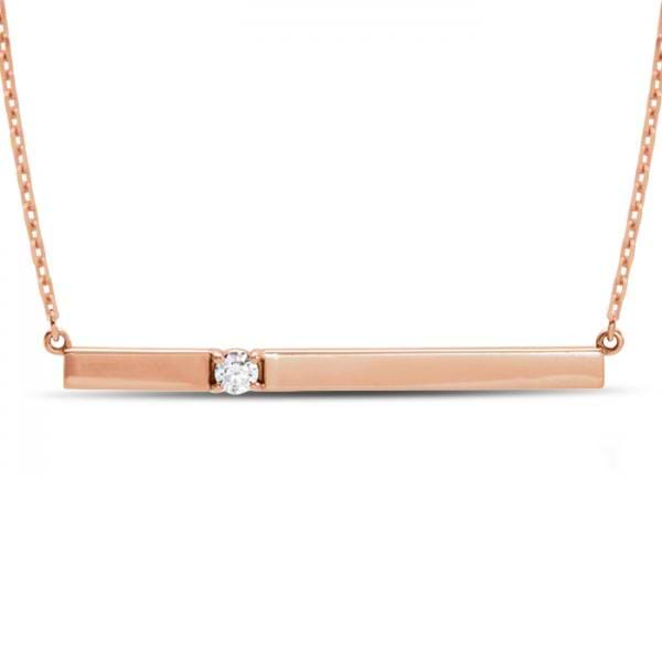 Horizontal Bar Necklace with Diamond Accent 14k Rose Gold 0.10ct