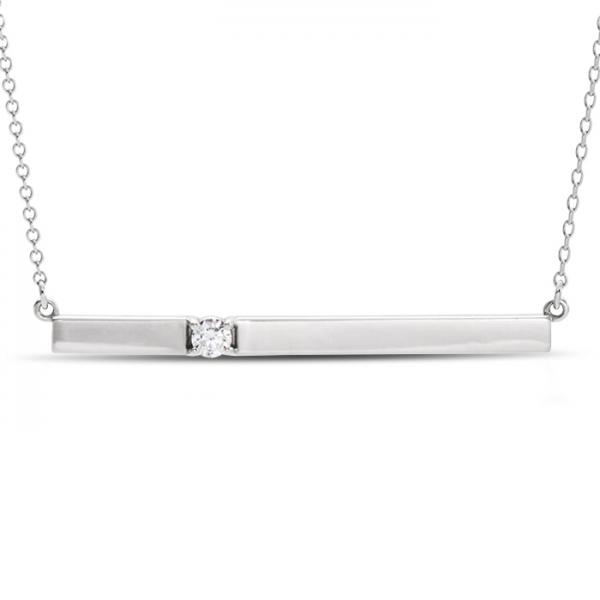 Horizontal Bar Necklace with Diamond Accent 14k White Gold 0.10ct