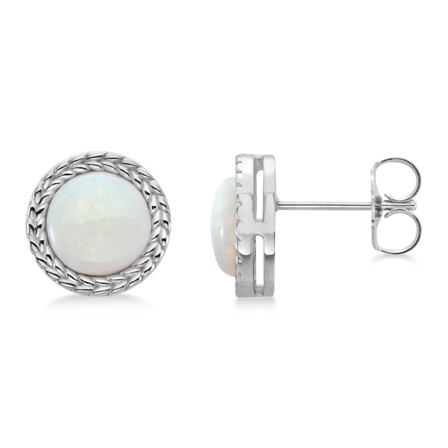 Bezel Set Opal Birthstone Earrings 14k White Gold (1.66ct)