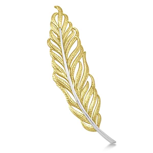 Feather Brooch in Plain Metal 14k Two Tone Gold