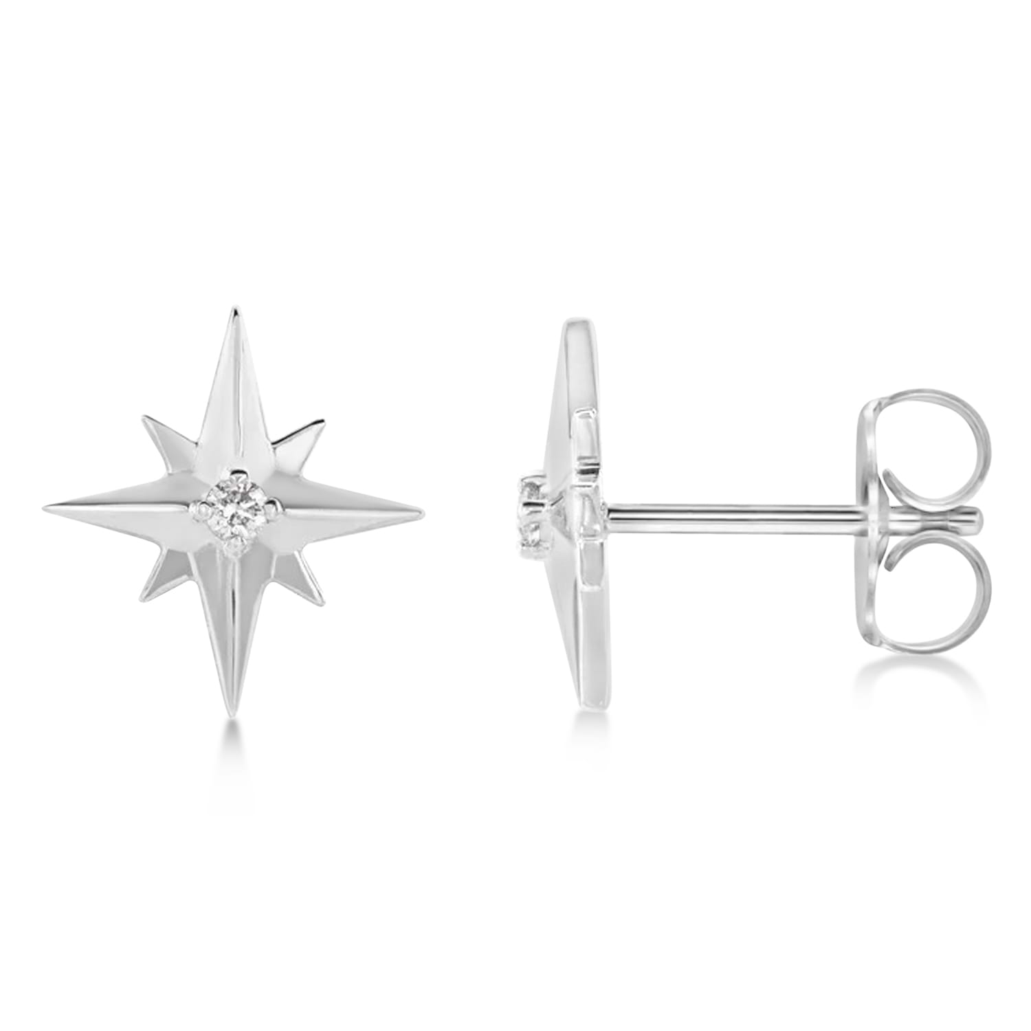 Diamond Star Compass Stud Earrings 14k White Gold (0.03ct)