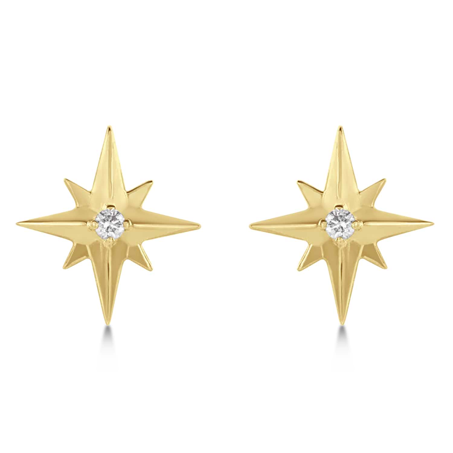 Diamond Star Compass Stud Earrings 14k Yellow Gold (0.03ct)