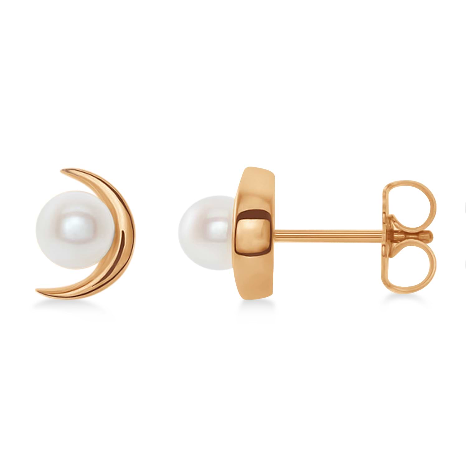 Crescent Moon Freshwater Pearl Earrings 14k Rose Gold (4.0-4.5 mm)