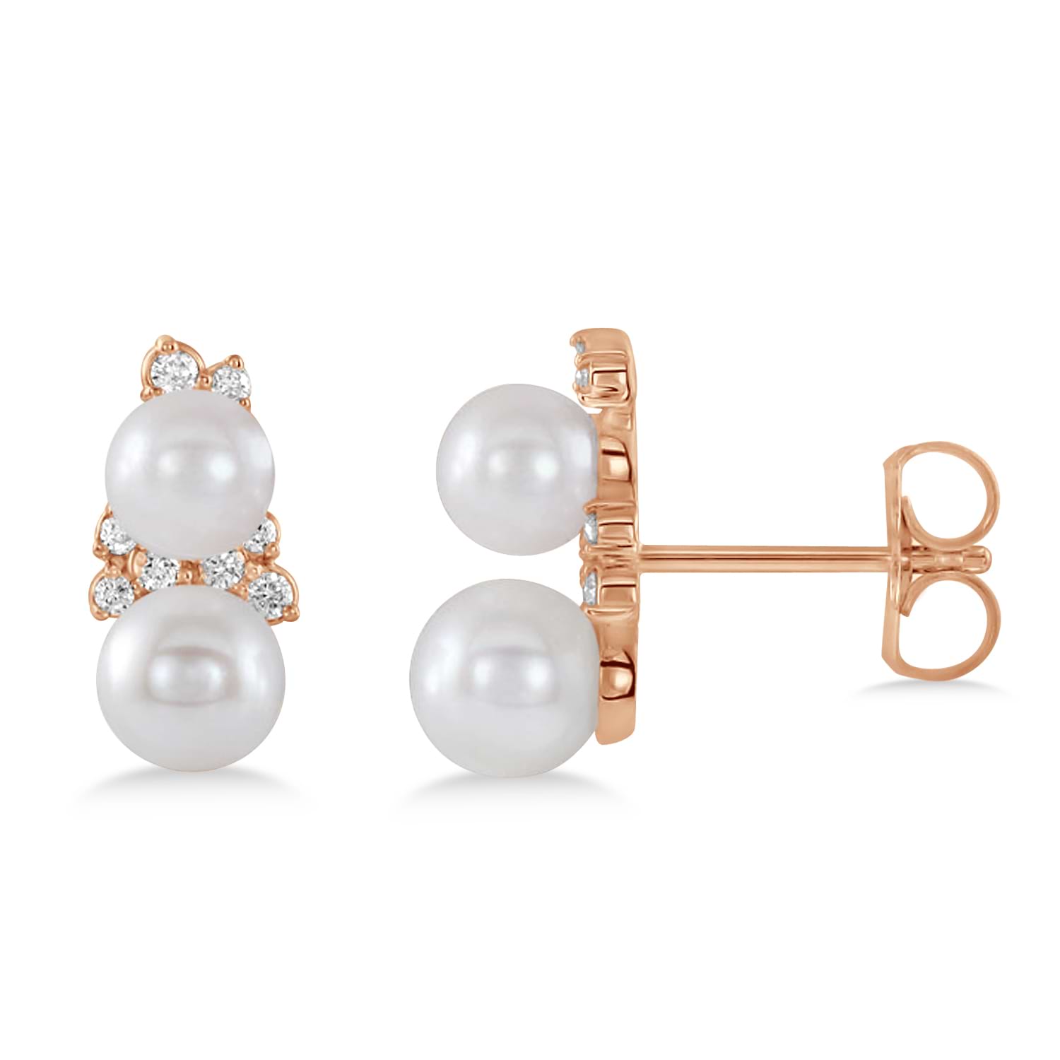 Pearl & Diamond Climber Earrings 14k Rose Gold (5-5.5mm 0.80ctw)
