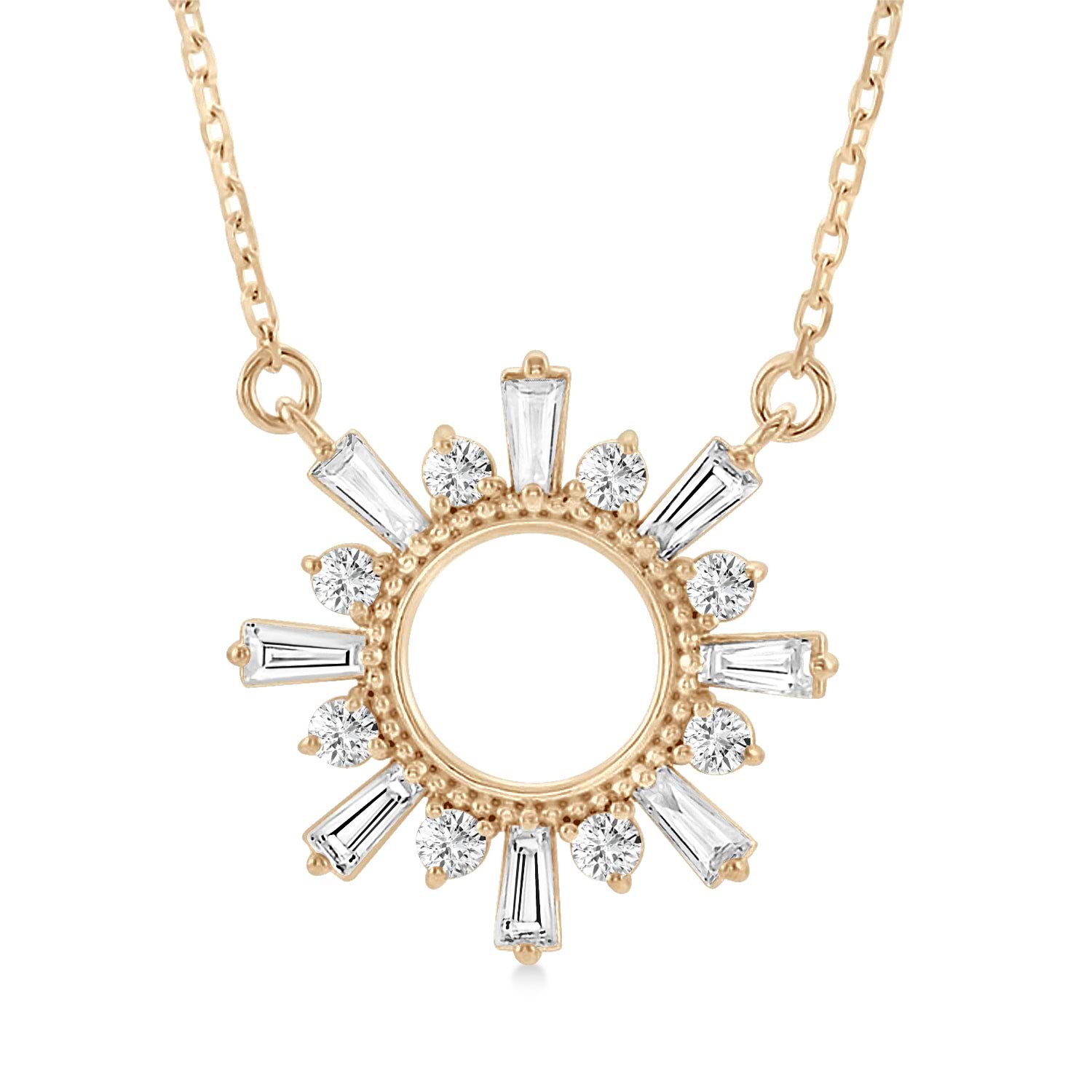 Diamond Circle Sun Pendant Necklace 14k Rose Gold (0.63 ctw)