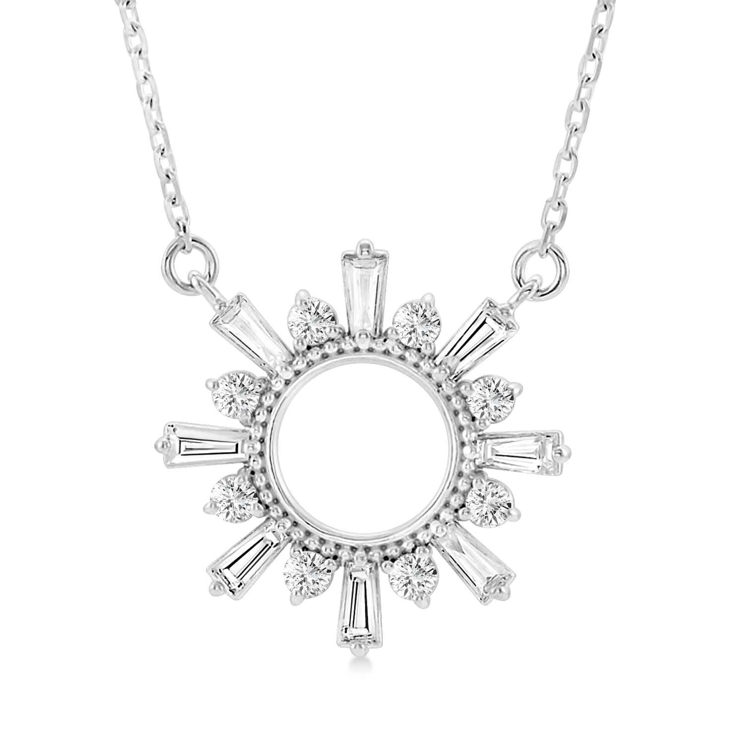 Diamond Circle Sun Pendant Necklace 14k White Gold (0.63 ctw)
