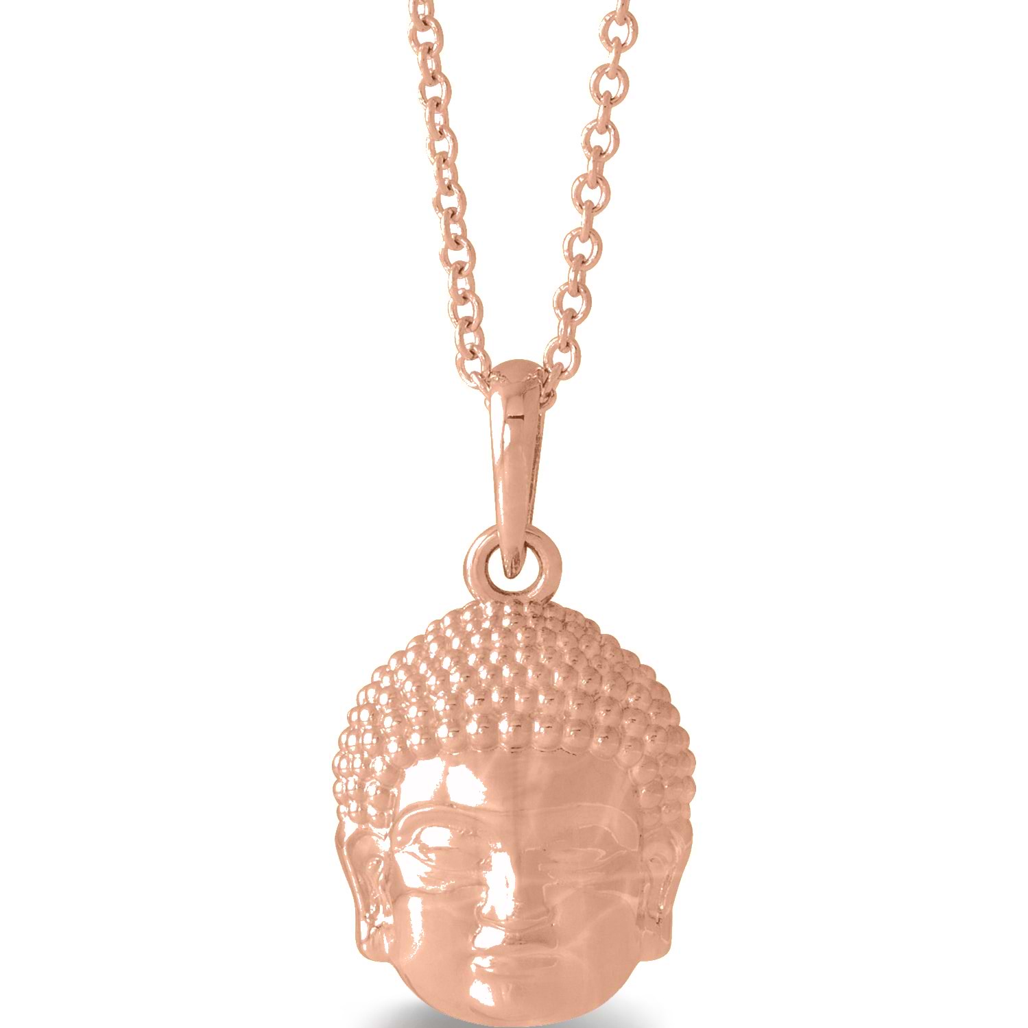 Buddha Head Pendant Necklace 14k Rose Gold