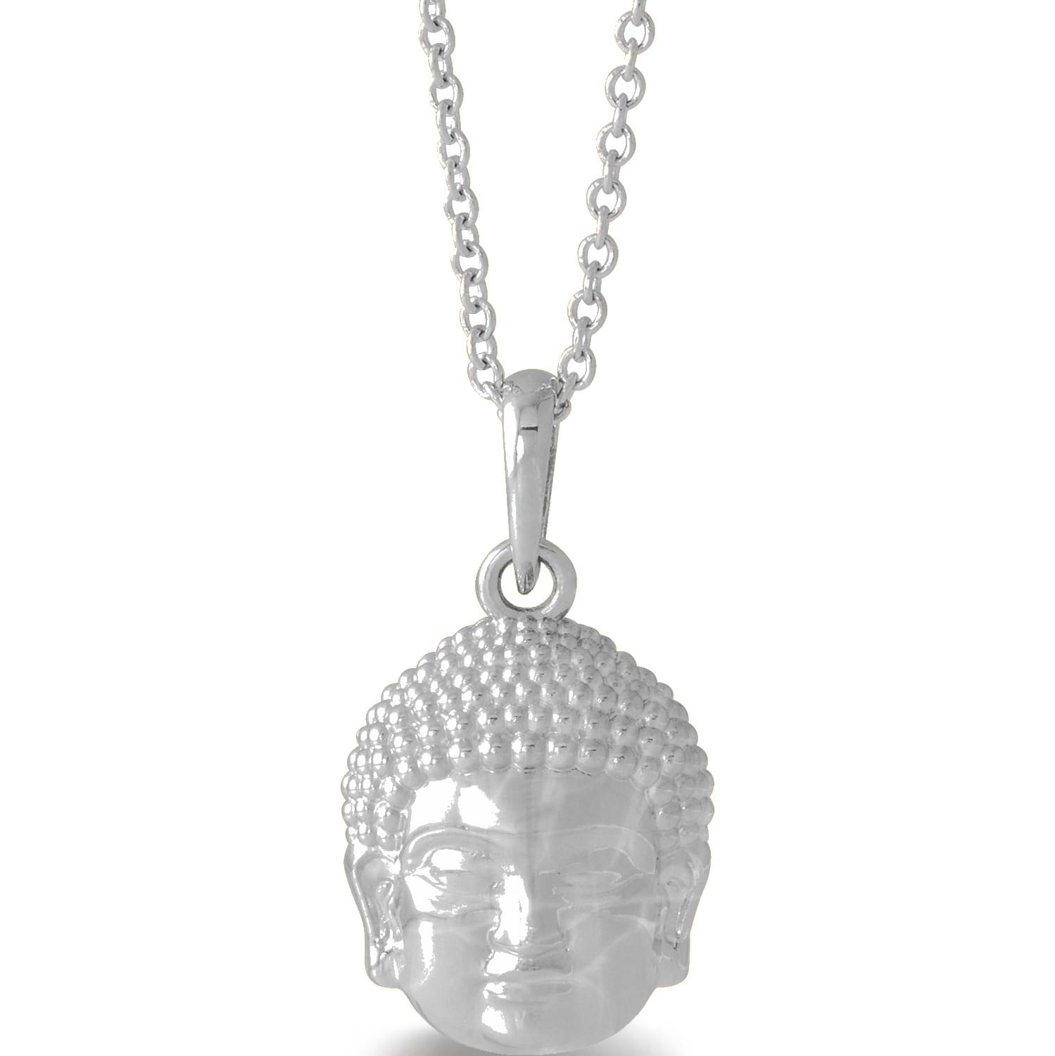 Buddha Head Pendant Necklace 14k White Gold
