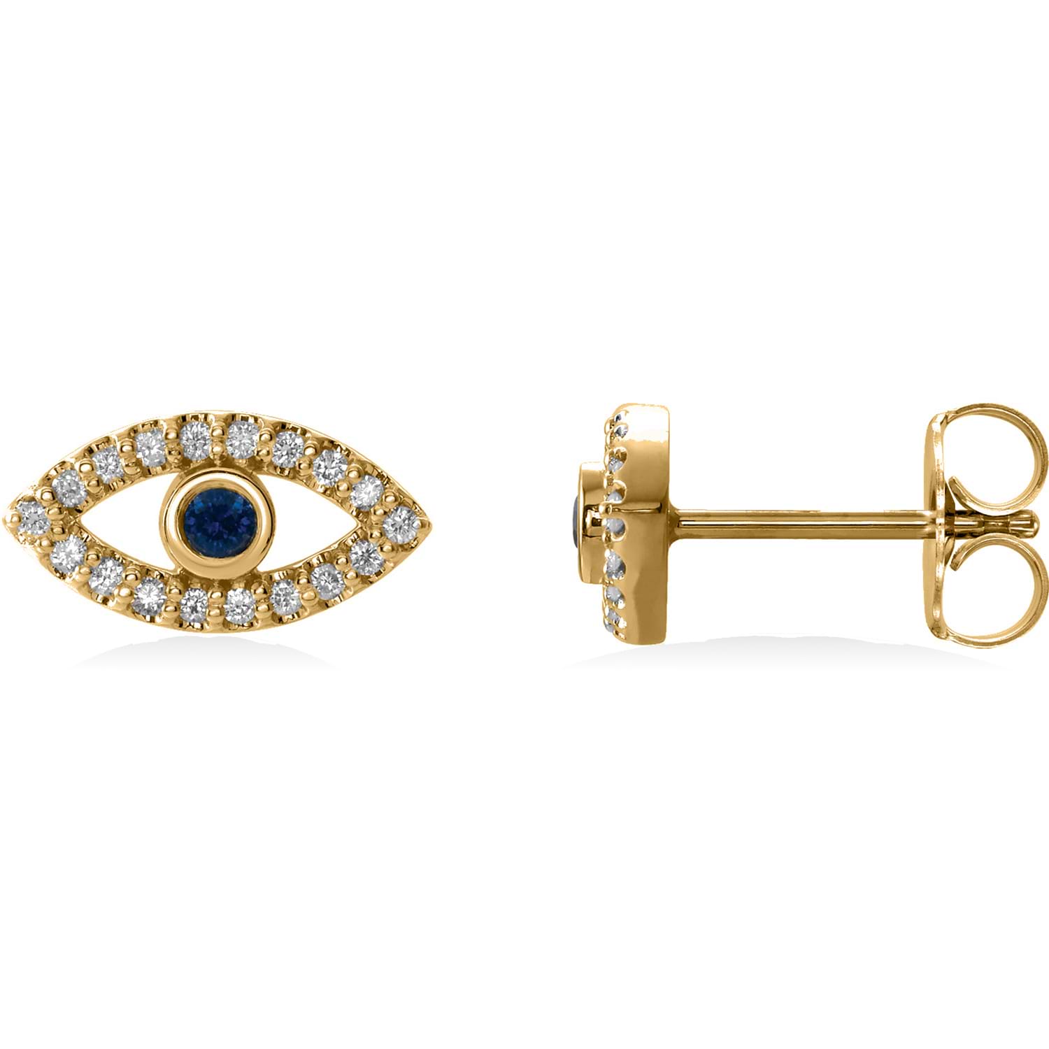 Blue Sapphire & Diamond Accented Evil Eye Earrings 14k Yellow Gold (0.46ct)