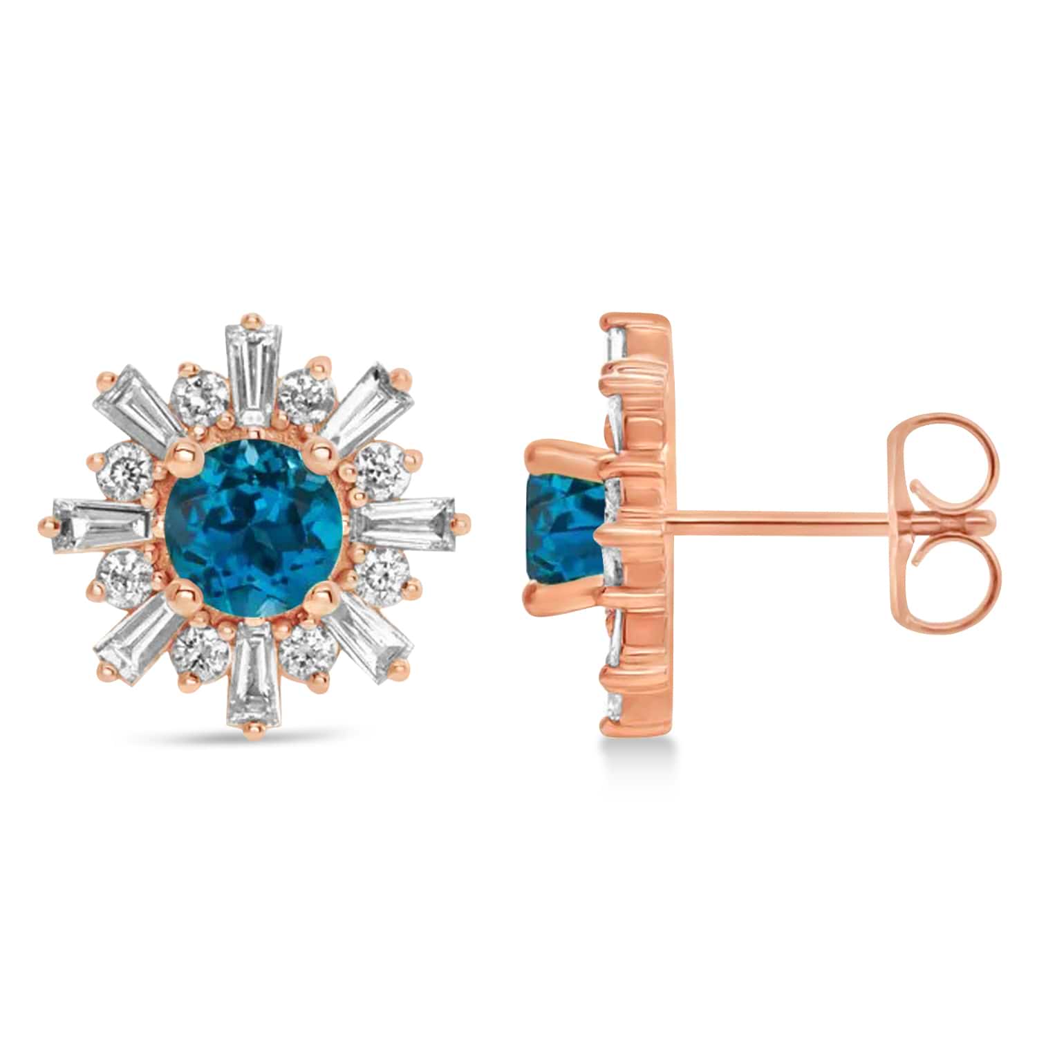 Diamond & Blue Topaz Earrings 14k Rose Gold (2.24ct)
