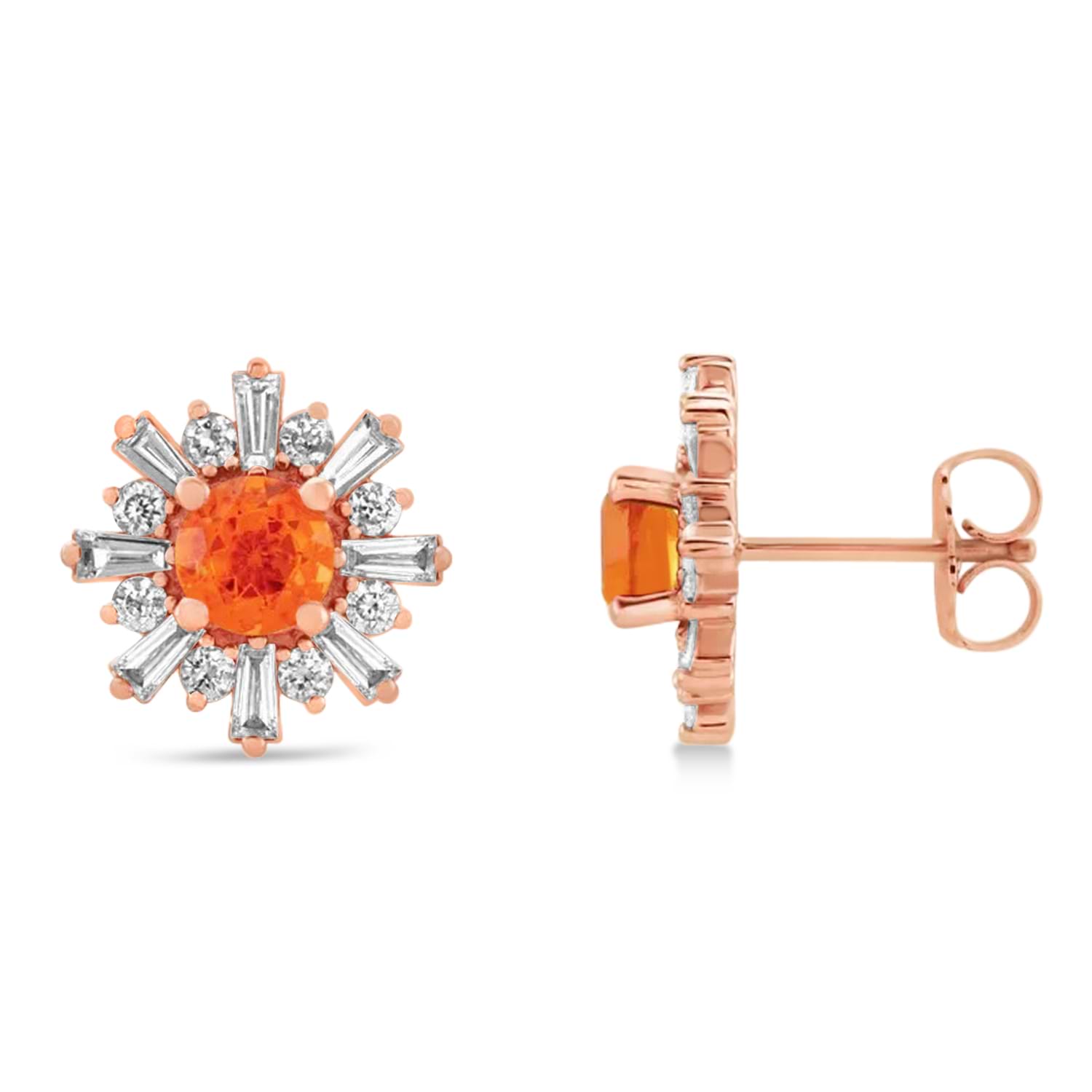 Diamond & Fire Opal Earrings 14k Rose Gold (1.80ct)