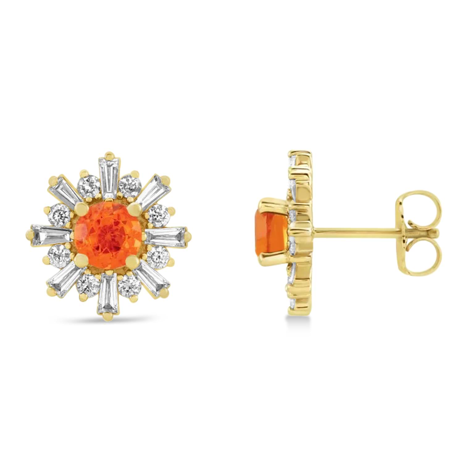 Diamond & Fire Opal Earrings 14k Yellow Gold (1.80ct)