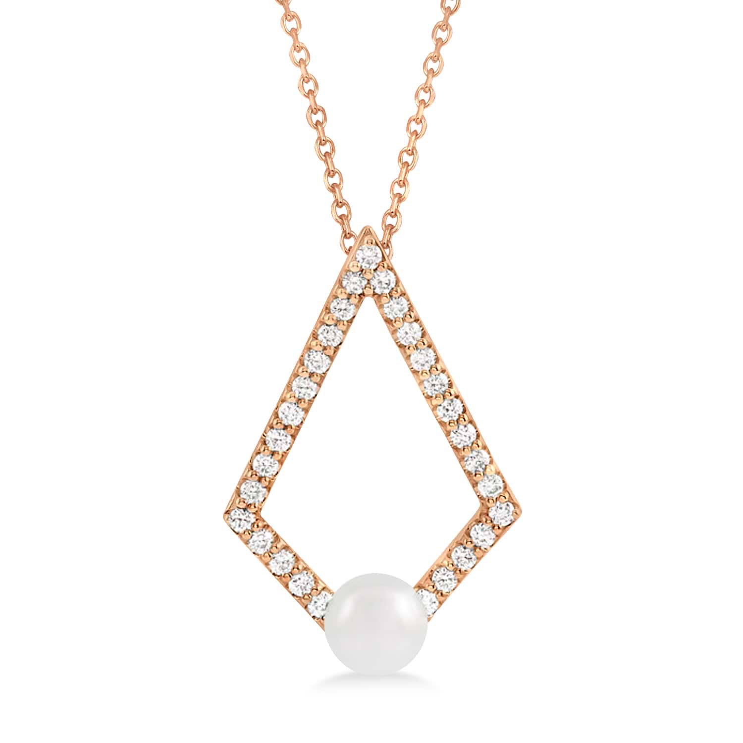 Pearl & Diamond Geo Pendant Necklace 14k Rose Gold (5-5.5mm)