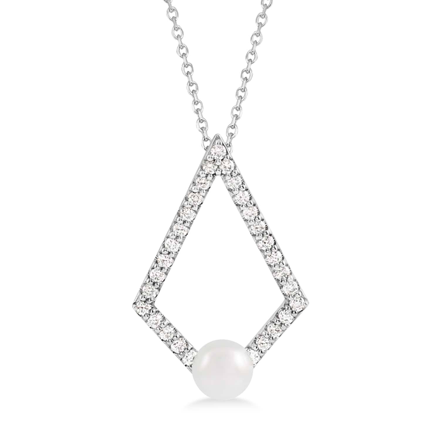 Pearl & Diamond Geo Pendant Necklace 14k White Gold (5-5.5mm)