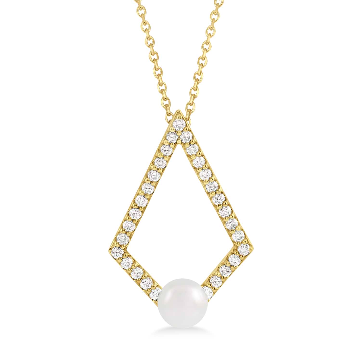 Pearl & Diamond Geo Pendant Necklace 14k Yellow Gold (5-5.5mm)