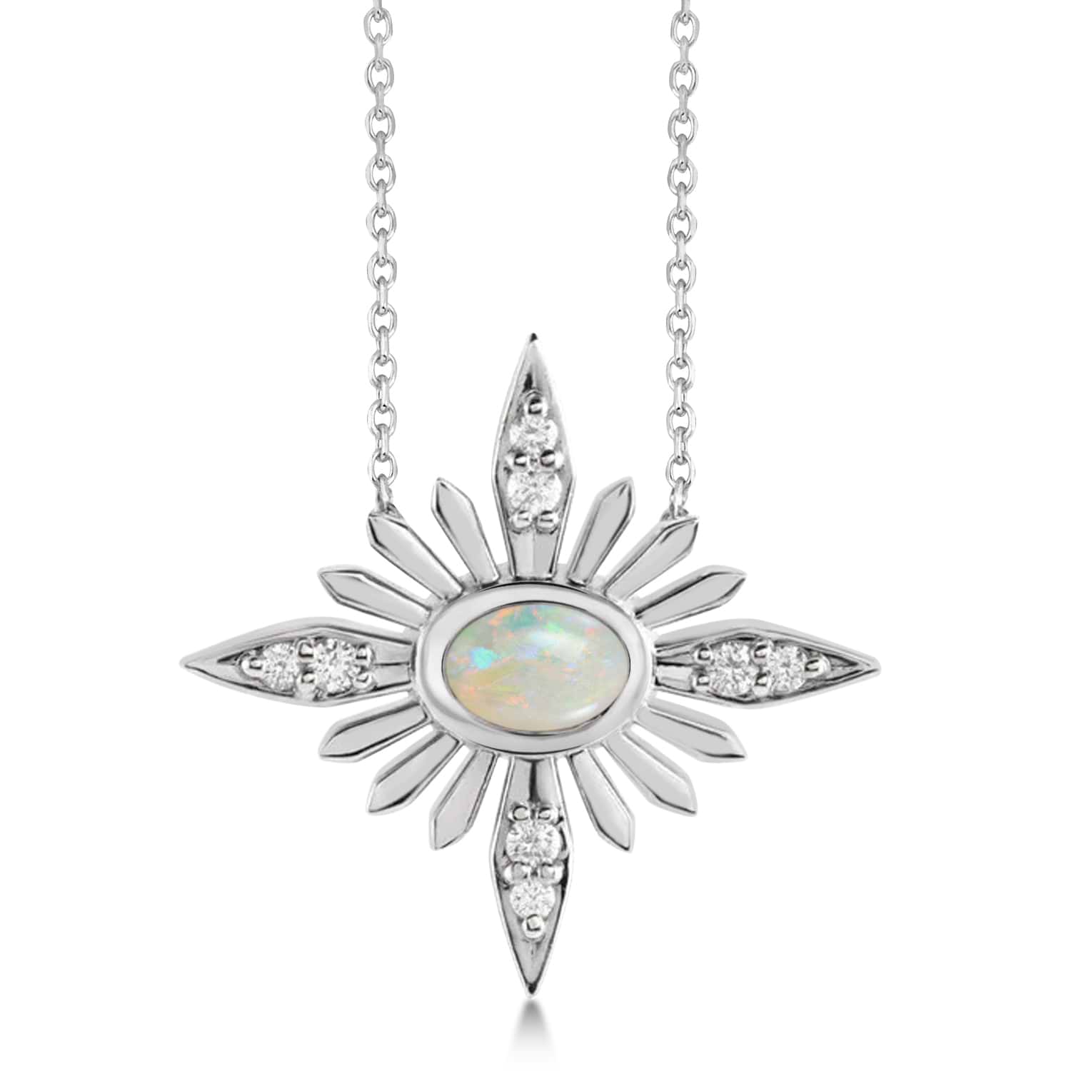 Diamond Celestial Opal Pendant Necklace 14k White Gold (0.38ct)