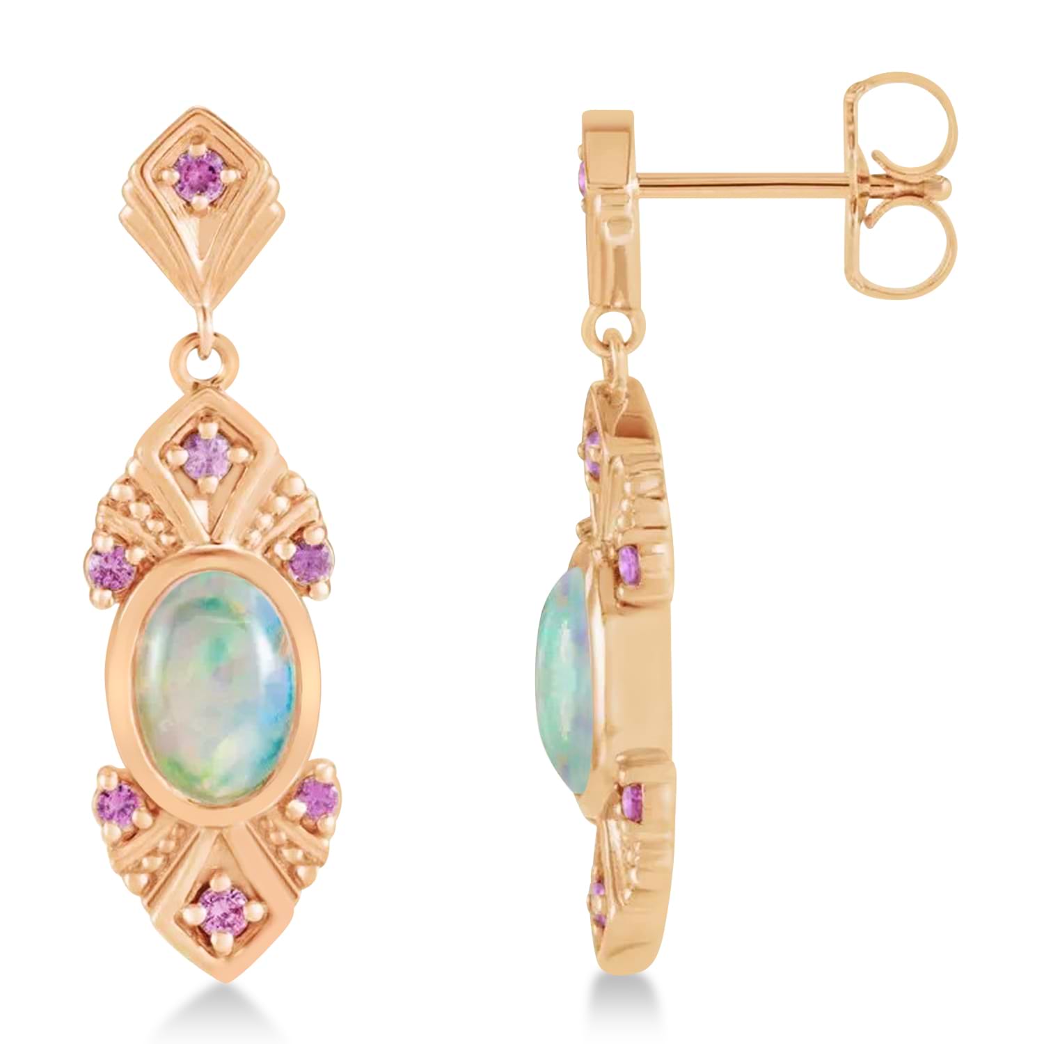 Opal & Pink Sapphire Vintage-Inspired Earrings 14k Rose Gold (1.11ct)