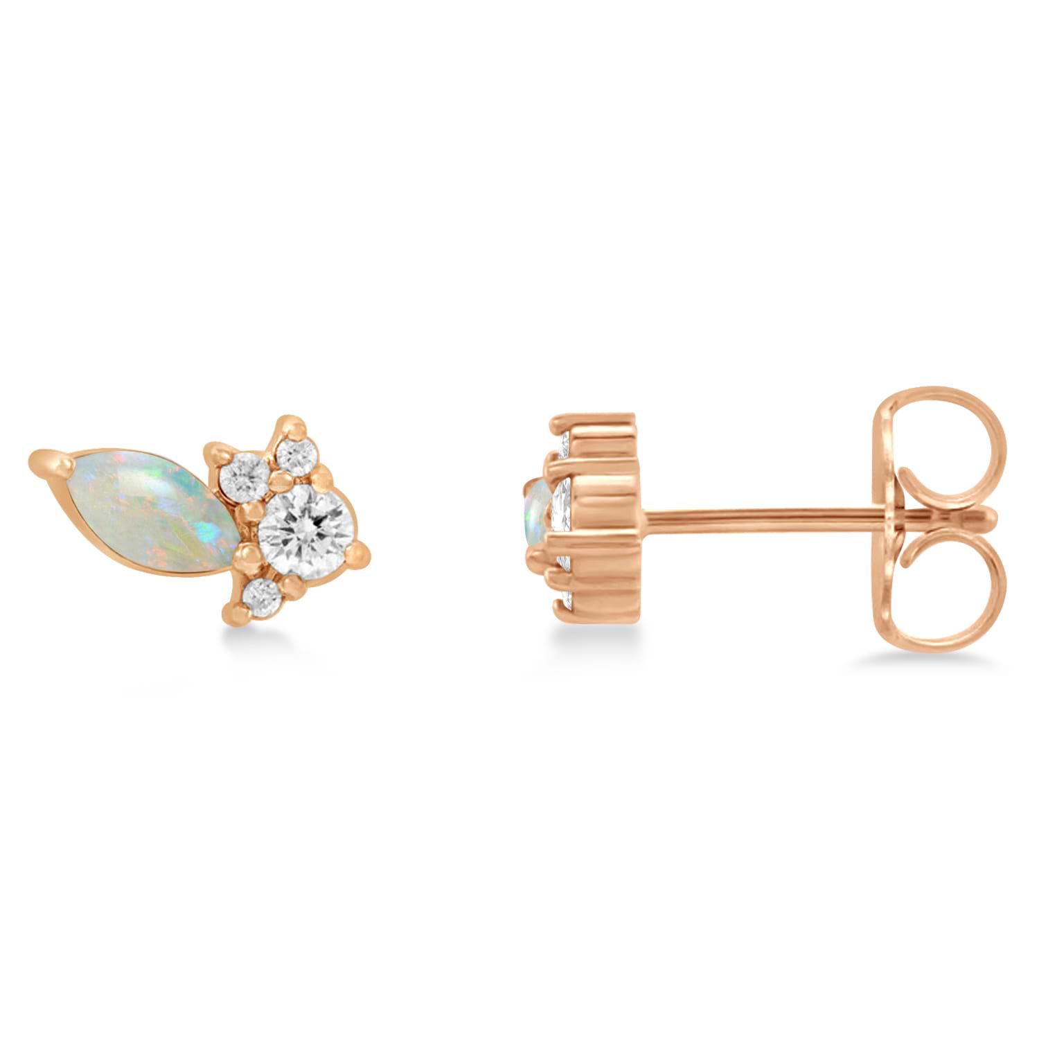 Diamond Opal Cluster Earrings 14k Rose Gold (0.48ct)