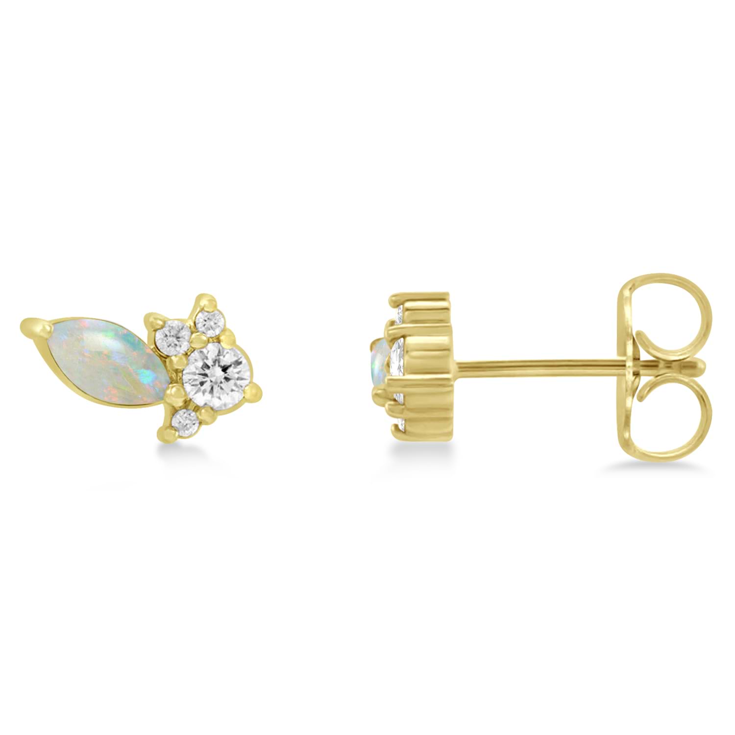 Diamond Opal Cluster Earrings 14k Yellow Gold (0.48ct)