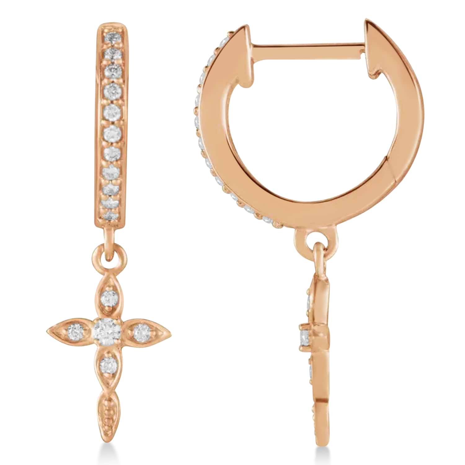 Diamond Cross Hinged Hoop Earrings 14k Rose Gold (0.13ct)