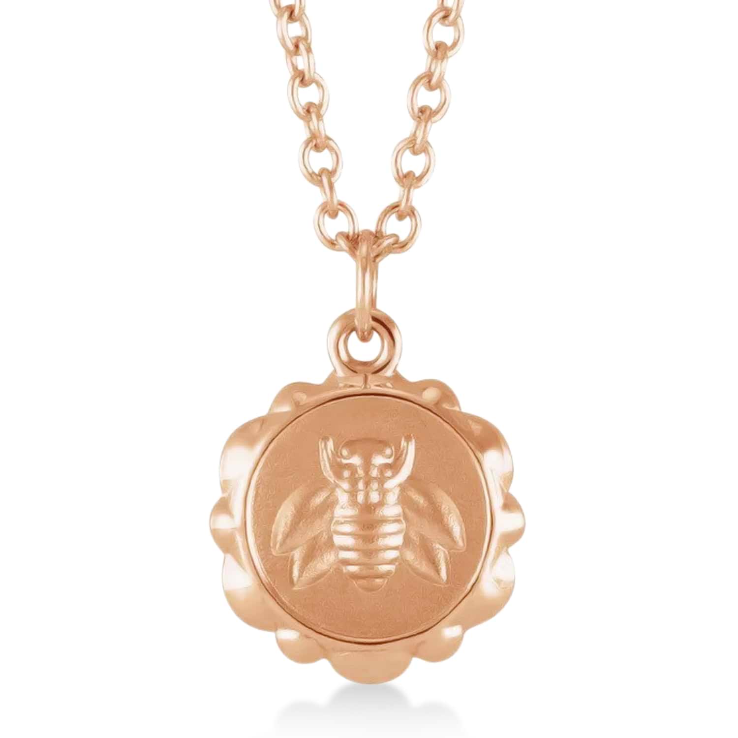 Bee Medallion Disk Pendant Necklace 14k Rose Gold