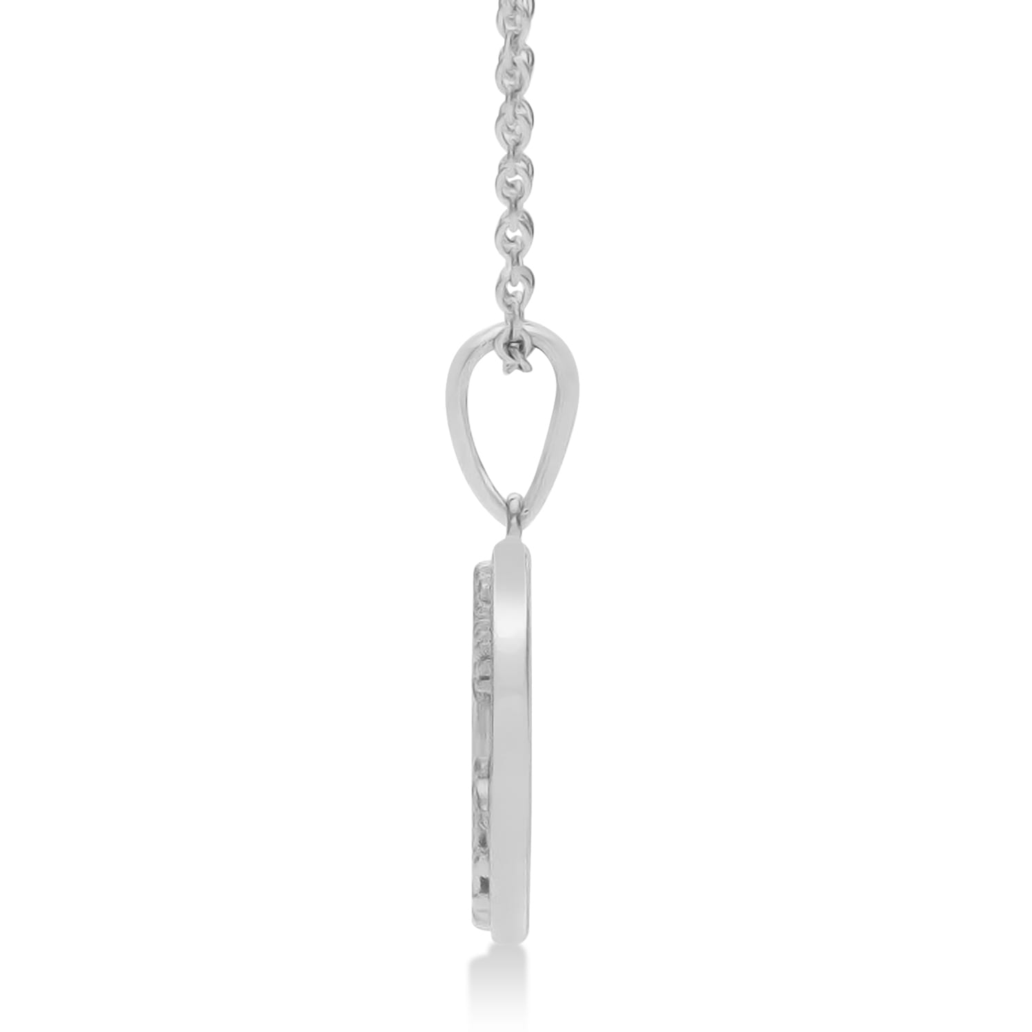 Floral Medallion Disk Pendant Necklace 14k White Gold