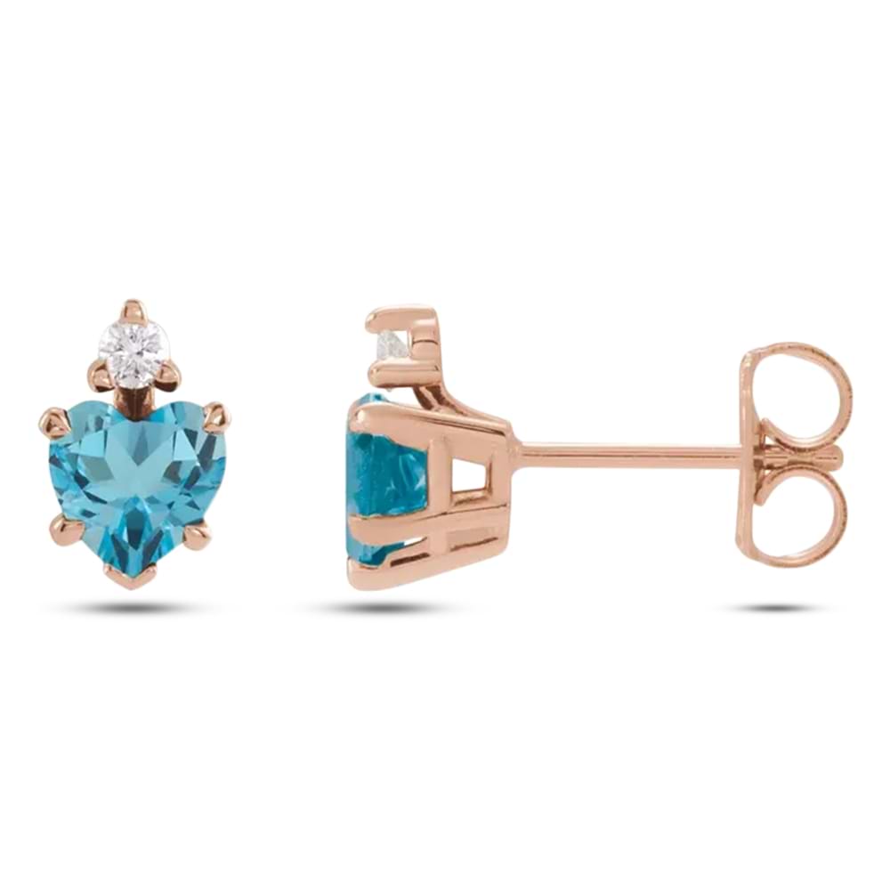 Heart Natural London Blue Topaz & Natural Diamond Stud Earrings 14K Rose Gold (0.63ct)