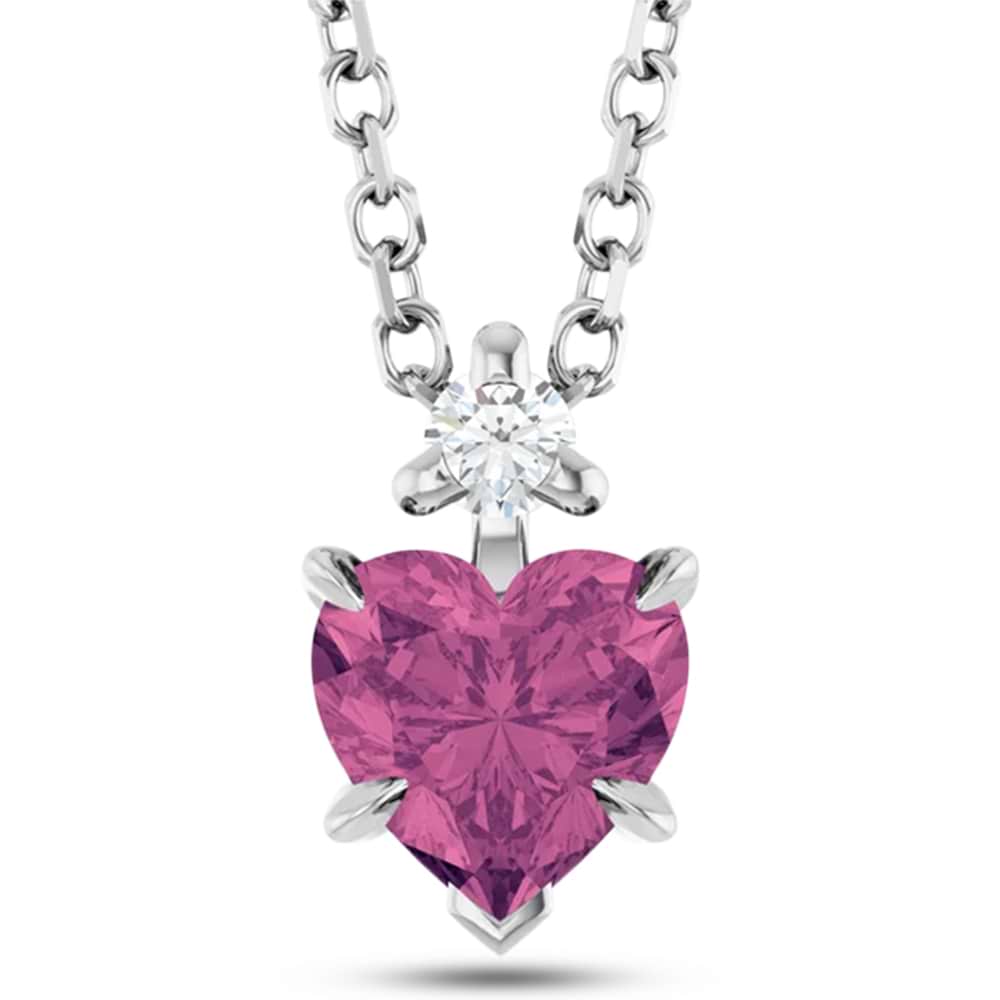 Heart Natural Pink Tourmaline & Natural Diamond Pendant Necklace 14K White Gold (0.49ct)