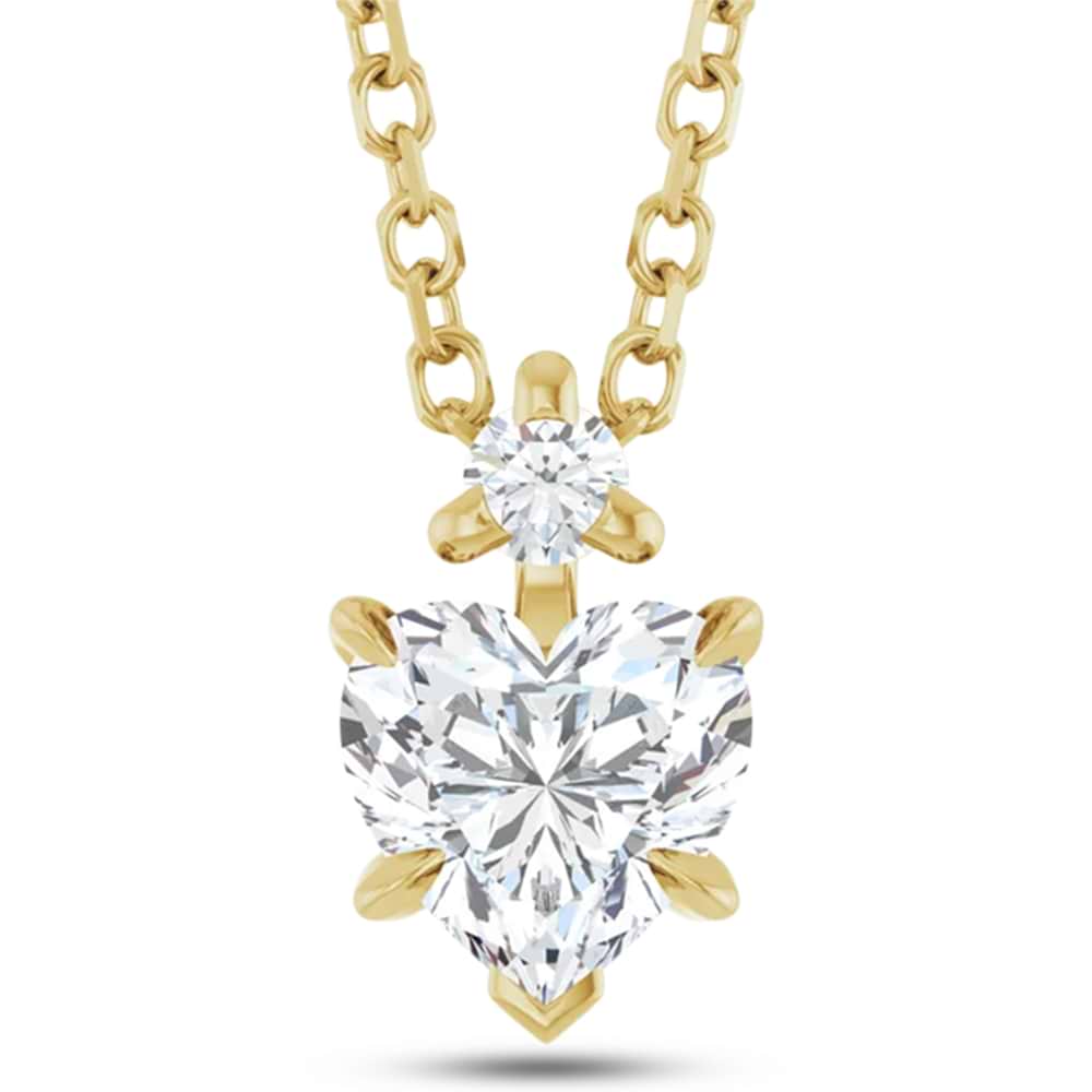 Heart Natural White Sapphire & Natural Diamond Pendant Necklace 14K Yellow Gold (0.58ct)