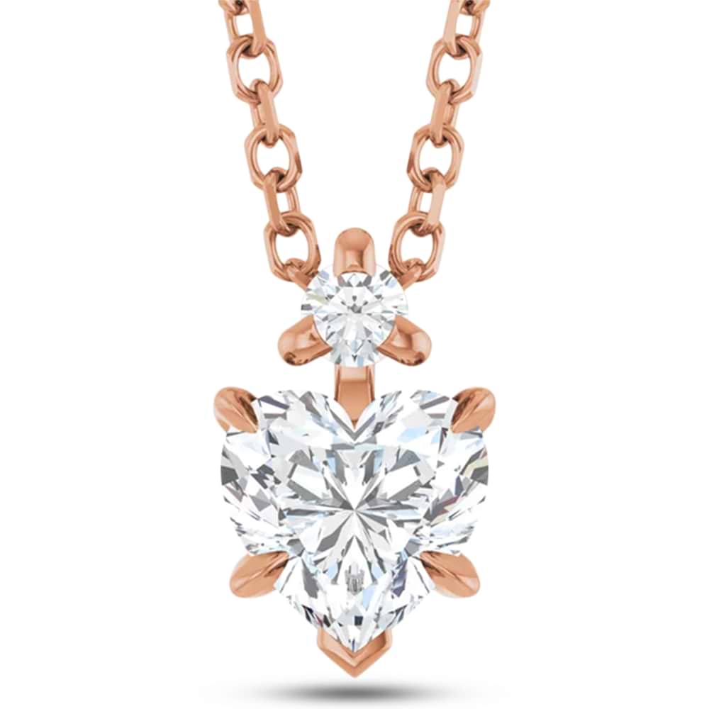 Heart Natural White Sapphire & Natural Diamond Pendant Necklace 14K Rose Gold (0.58ct)