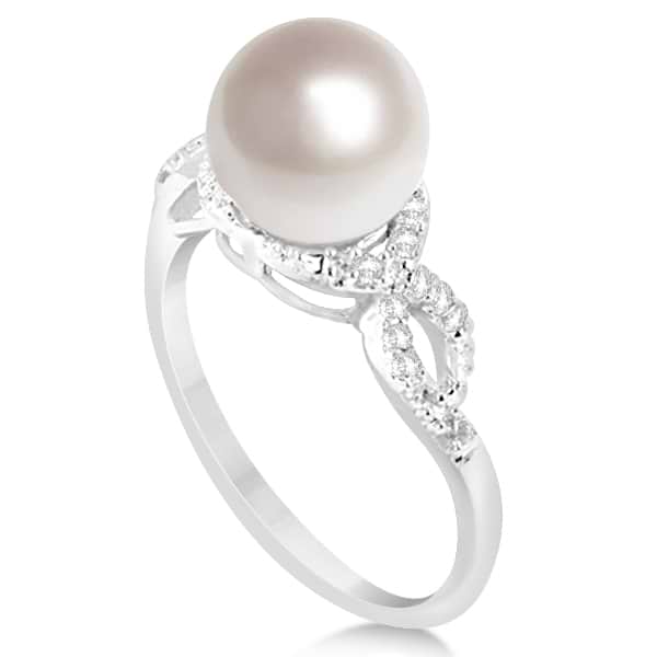 Freshwater Cultured Pearl Ring w/ Diamonds 14k White Gold 8.5-9mm