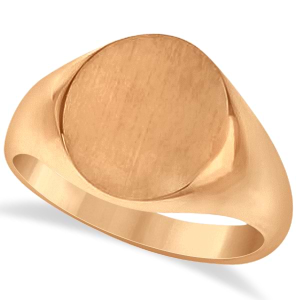 Men's Oval Engraved Monogram Signet Ring 14k Rose Gold