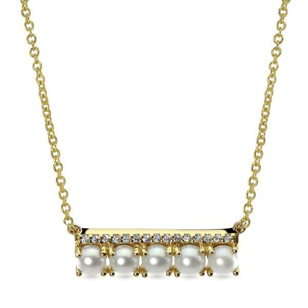 Pearl and Diamond Bar Necklace in 14k Yellow Gold (0.07ct)