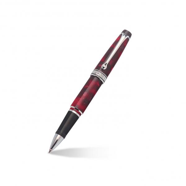 Aurora Optima Red Rollerball Pen w/ 14k White Gold Plated Accents