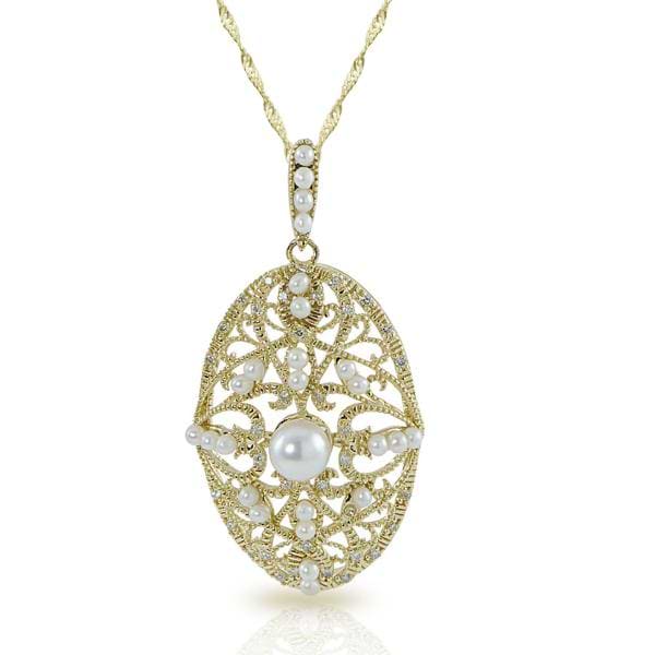 Vintage Akoya Pearl & Diamond Pendant Necklace 14k Yellow Gold 5-5.5mm