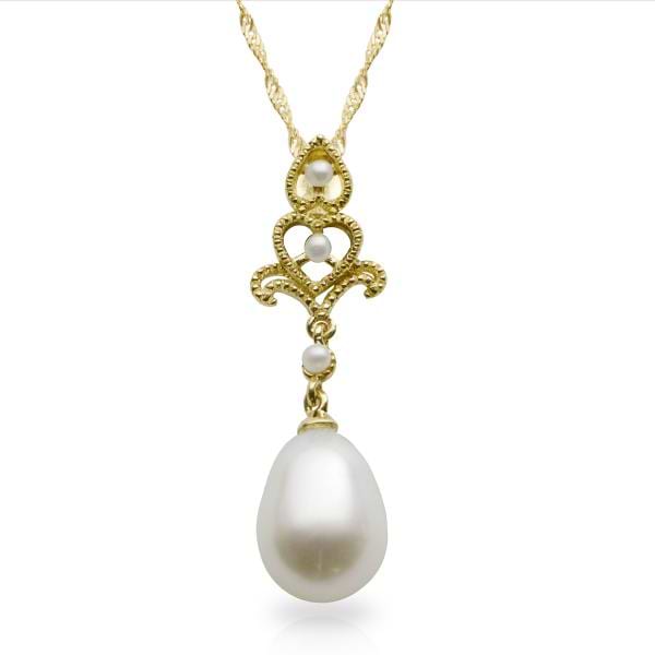 Vintage Inspired Cultured Freshwater Pearl Necklace 14k Y. Gold 8-9mm