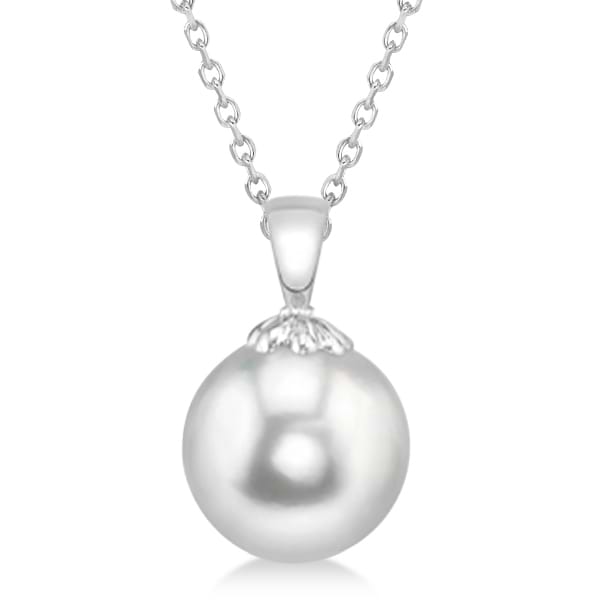 Solitaire Freshwater Pearl Pendant Necklace 14k W. Gold 7-7.5mm